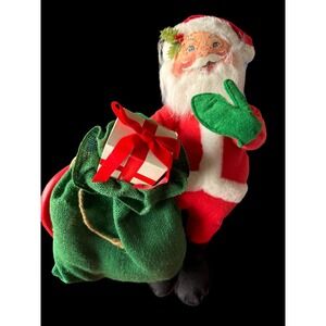 Vintage Annalee 17" Santa Doll Christmas Green Gift‎ Bag Bendable
